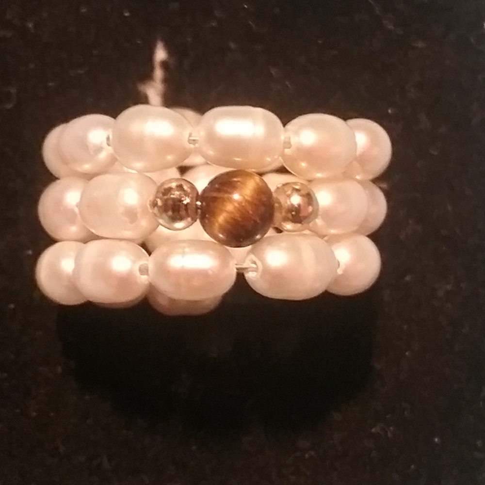 Genuine Pearls Genuine Tigers Eye Genuine Gold Wrap Around Ring Classic Size Any